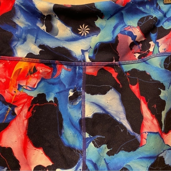 Athleta Chaturanga Capri Leggings  Blue Pink Abstract Cropped Womens Size Medium - Picture 3 of 8